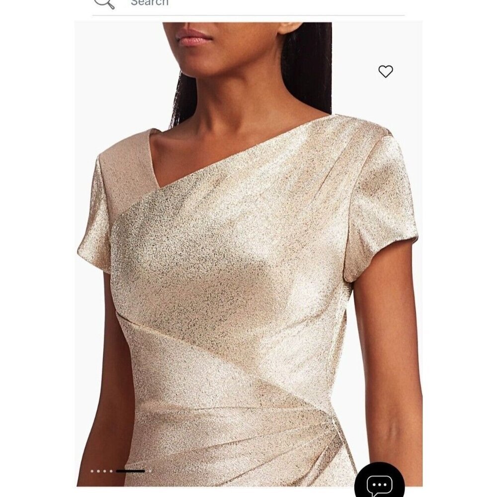 THEIA Gold Sparkle draped short sleeve midi party cocktail dress size 8 NWT - Picture 12 of 13